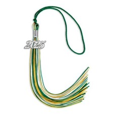 Endea Graduation Green/Gold/White Mixed Color Tassel with Silver Date Drop
