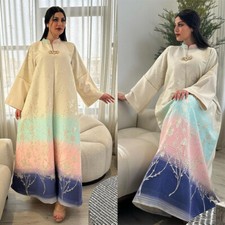 Elegant Women Abaya Muslim Kaftan Long Dress Embroidery Ramadan Evening Islamic