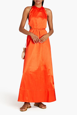 Staud size s flared satin halterneck maxi orange dress $396 | eBay