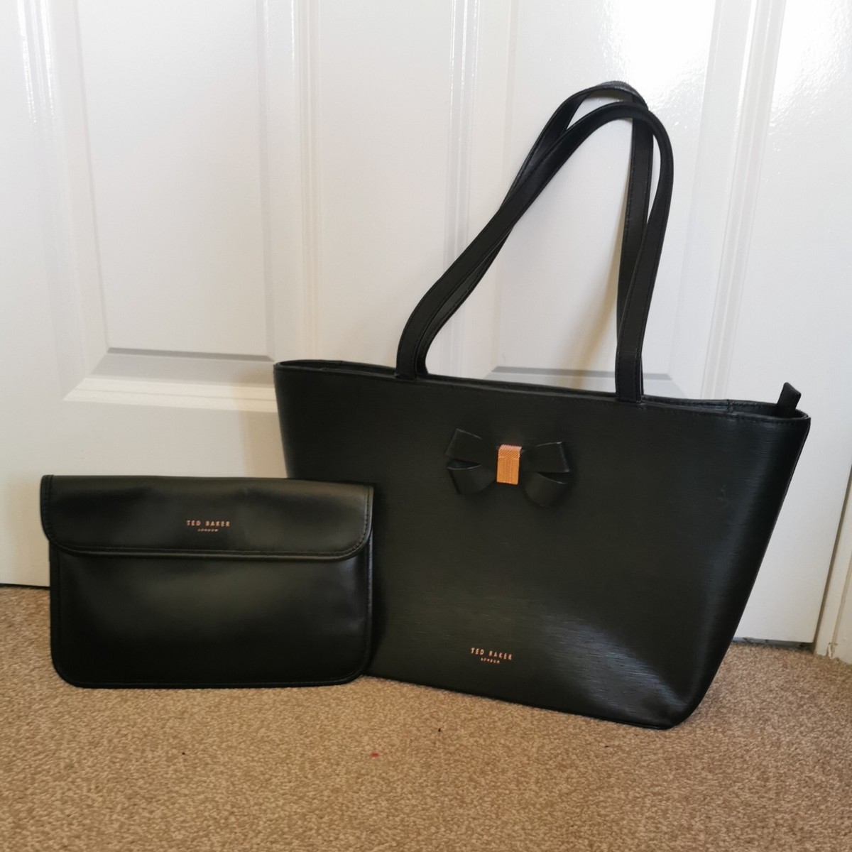 Leather Tote Ted Baker Black Purse With Rose Gold Bow TED BAKER