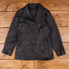 Vintage Jacqueline Ferrar Leather Jacket M Car Coat Blazer Black Womens Button