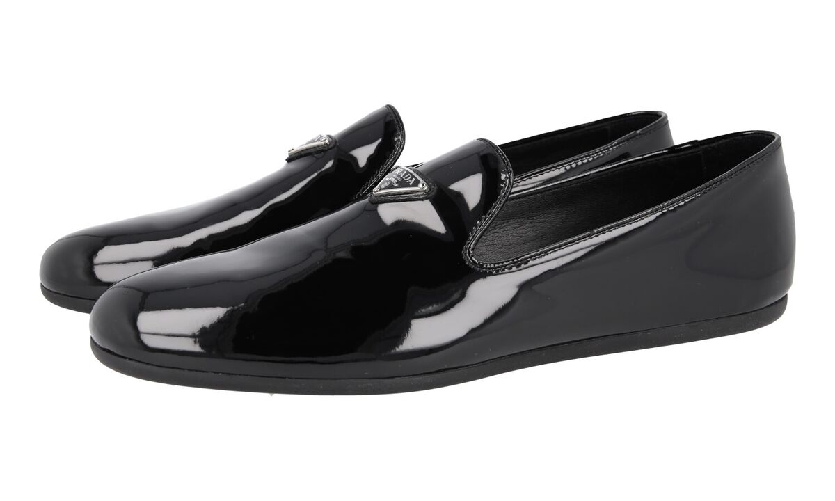 PRADA LOGO LOAFER SLIPPER SHOES 2S2974 BLACK PATENT LEATHER PRADA LOGO LOAFER SLIPPER SHOES 2S2974 BLACK PATENT LEATHER