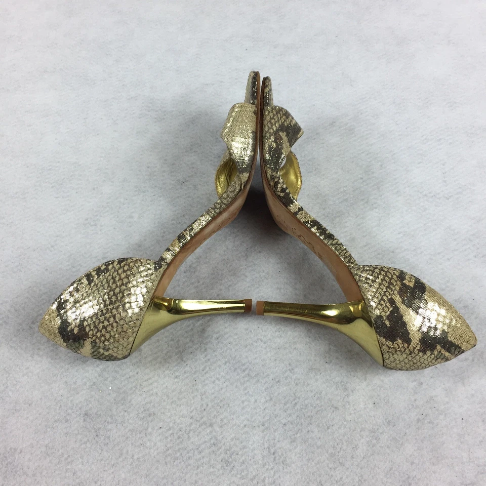 Sandálias femininas de couro peep toe Pelle Moda tamanho 7 1/2 estampa de pele de cobra salto alto - Imagem 3 de 4