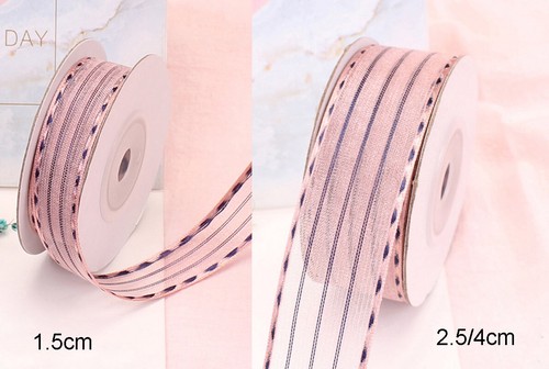 Stitched Edge Thin Stripe Sheer Organza Ribbon 1.5cm 2.5cm 4cm Width - 10 Yards - Picture 6 of 9