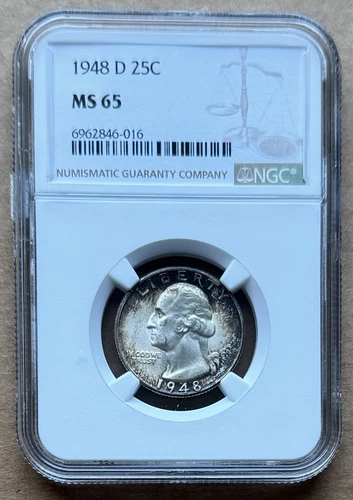 1948 D 25C NGC MS 65 1948-D WASHINGTON QUARTER SILVER 25c
