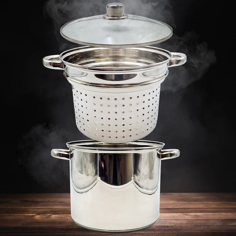 Cuocipasta Pentola Scolapasta con Coperchio e Manici in Acciaio Inox - Immagine 3 di 4