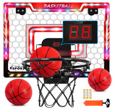 Mini Indoor Basketball Hoop with Scorer, LED Lights Batteries Toy Gifts