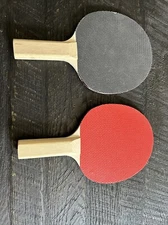 Pair of Stiga Ping Pong Paddles with Black and Red On Each Side And Wood Handles
