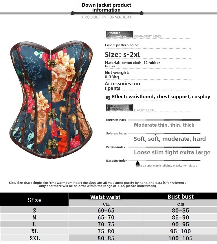 Corsé Floral Esqueleto Gótico Top Entrenador Cintura con Cordones Victoriano Bustier Foto 2 de 4