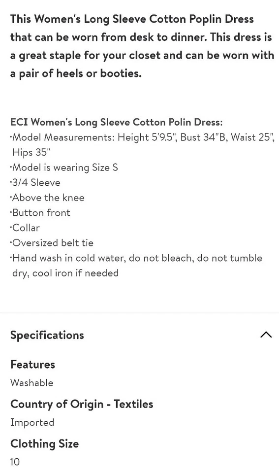 Women's Long Sleeve Cotton Poplin Navy Dress - Size 10 — 第 4/4 张图片