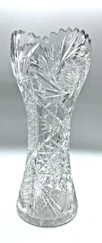 CRYSTAL (CUT) LARGE FLOWER VASE-12" x 5"- OVER 4 POUNDS-NO RESERVE-.99 START - Picture 1 of 9