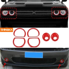 6*Headlight Lamp+Front Fog Light Cover Trim Bezel for Dodge Challenger 15-23 Red
