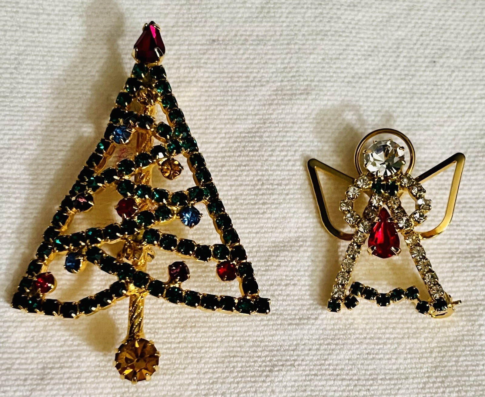 Lot of 2 Vintage Holiday Brooches Pins Rhinestones Christmas Tree & Angel eBay