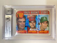 Rollie Fingers, Bobby Floyd & Larry Burchart Signed 1969 Topps #597 BAS 10 Slab