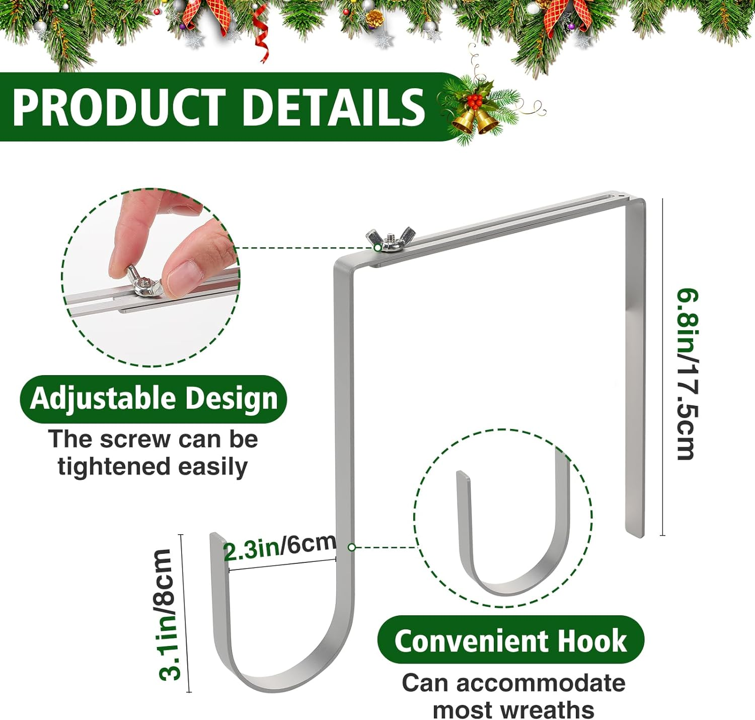 Christmas Headstone Wreath Hanger, Adjustable Cemetery Headstones