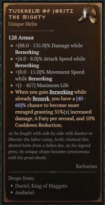 DIABLO 4 NEW SEAS       Unique Items                    Tuskhelm of Joritz the