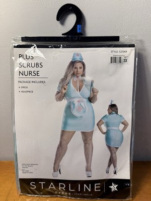 Starline Women s Plus Scrubs Nurse Costume Aqua Blue Dress Headpiece Size 3X NEW