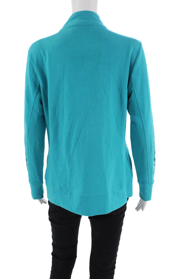 Christine Alexander Womens Front Zip Rhinestone Mock Neck Jacket Blue Medium - Image 3 of 4