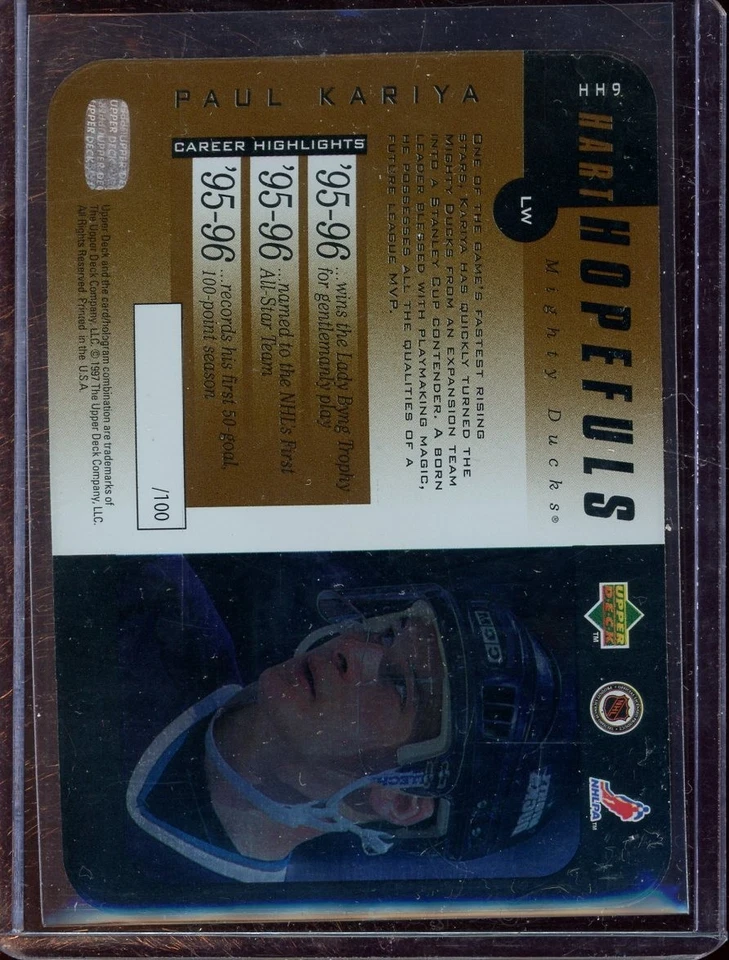 1996/97 Upper Deck Gold Hart Hopefuls Paul Kariya #HH9 /100 - Image 2 of 2