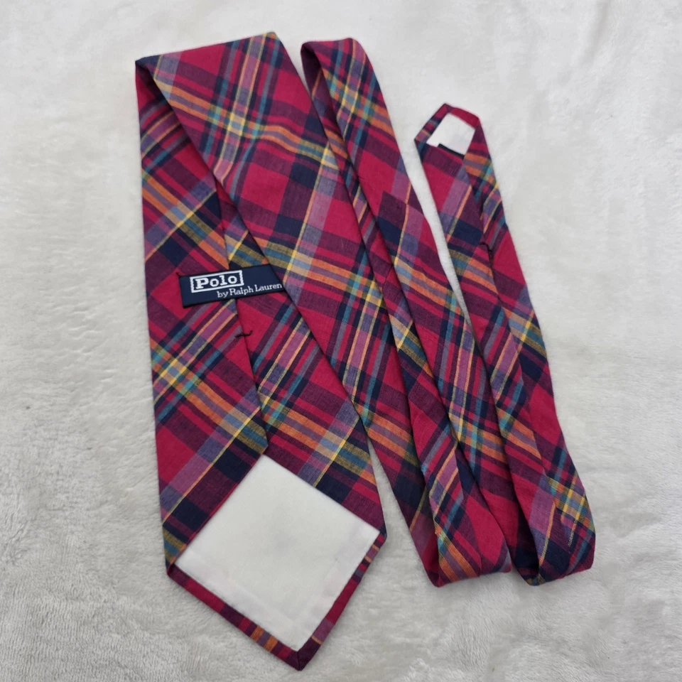 Corbata Polo Ralph Lauren Para Hombres Roja Escocesa Tartán Algodón Navidad Hecha en EE. UU. Foto 3 de 4