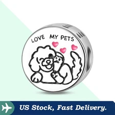 KUNSIR 925 Sterling Silver LOVE MY PETS Charm For Women Bracelet Bead DIY Gifts