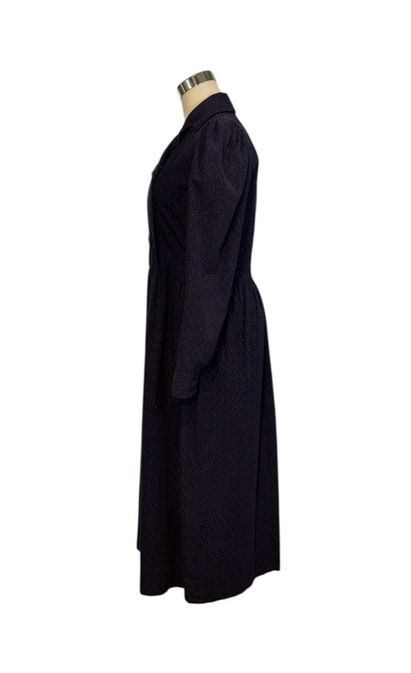 Vestido midi de pana 100 % algodón estampado floral púrpura Laura Ashley (S) años 70 de colección Foto 3 de 4