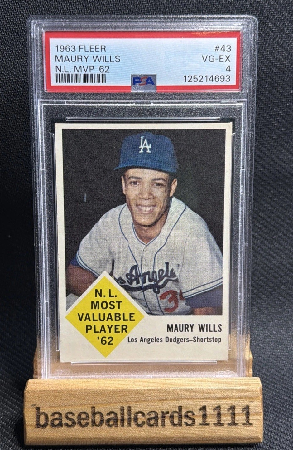 1963 Fleer 43 Maury Wills PSA 4 NL MVP '62 HOF Los Angeles Dodgers B2