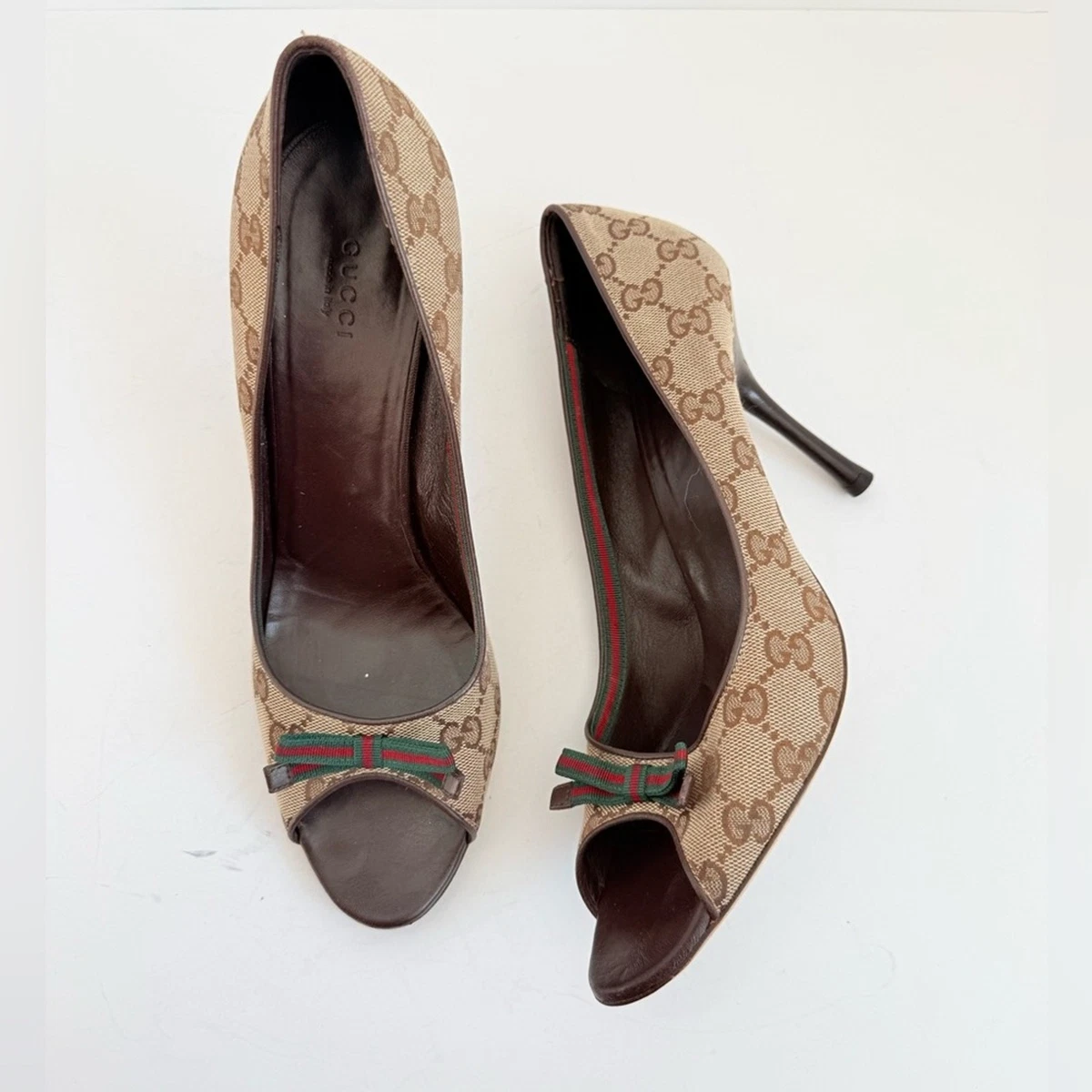靴 Old Gucci open-toe pumps brown leather Gucci Peep Toe Heels Pumps for sale | eBay