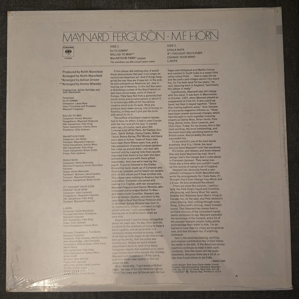 Maynard Ferguson - M.F. Horn LP C 30466 (Sealed) - Image 2 of 2