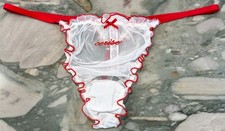 NEW Victoria Secret Dream Angels French Cerise Ruffle Mesh V-String White XL XXL