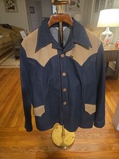 VTG 70s Lee Blue Denim Suit Jacket Blazer Western Disco Size XL
