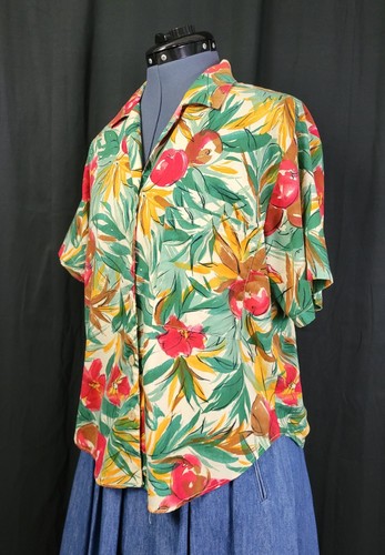 Vintage Cristin Stevens Yellow/Green/Red Tropical Print Button Down Size M - Afbeelding 8 van 17