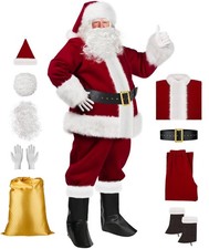 Santa Claus Costume for Men, 9PCS Christmas Santa Suit Adult Men Deluxe Velvet