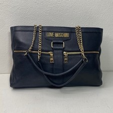 Love Moschino Leather Shoulder Bag Black Pebbled Purse Gold Tone Chain Straps