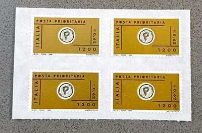 ITALY 1999 - PRIORITY POST 1200 LIRE 0.62 EURO QUARTINA RUBBER INTEGRAL MNH**