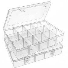 Bead Organizer Storage 2 Pack 15 Grid Clear Plastic Tackle Box 2pcs,