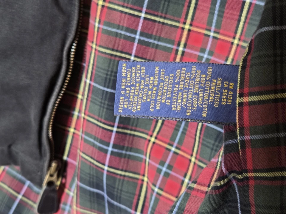 Chaqueta De Colección Polo Ralph Lauren Para Hombres Pequeña Pequeña Negra A Cuadros Cremallera Completa Manga Larga Foto 4 de 4