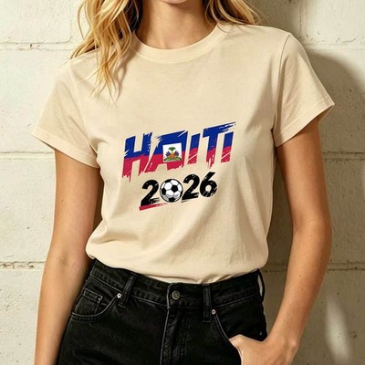 Haiti 2026 Flag Soccer Graphic T-shirt Women's Sports Fan Short Sleeve Top