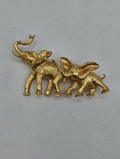 Vintage Signed Arthur Pepper ART Elephant Trunks Gold-Tone Brooch, Parent Child