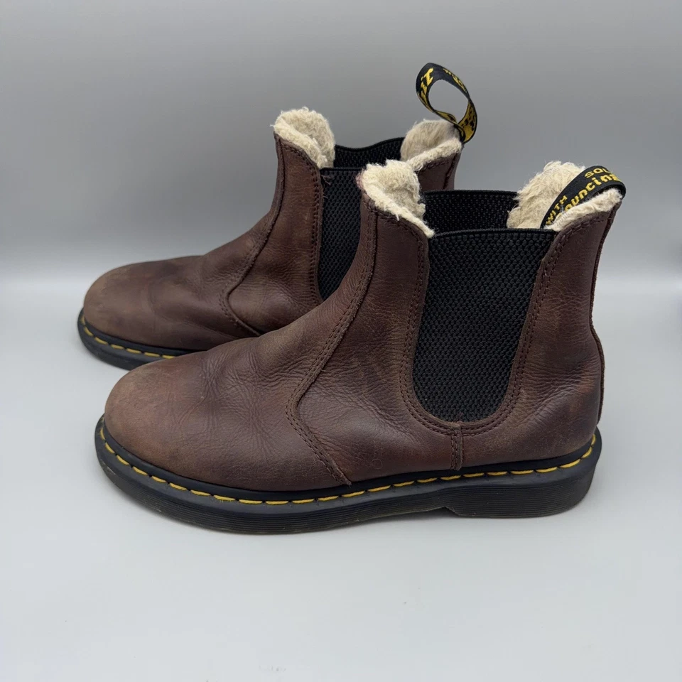 Dr Martens 2976 Botas Para Hombre Talla 8 Marrón Cuero Forrado Piel Chelsea Tobillo Invierno Foto 4 de 4