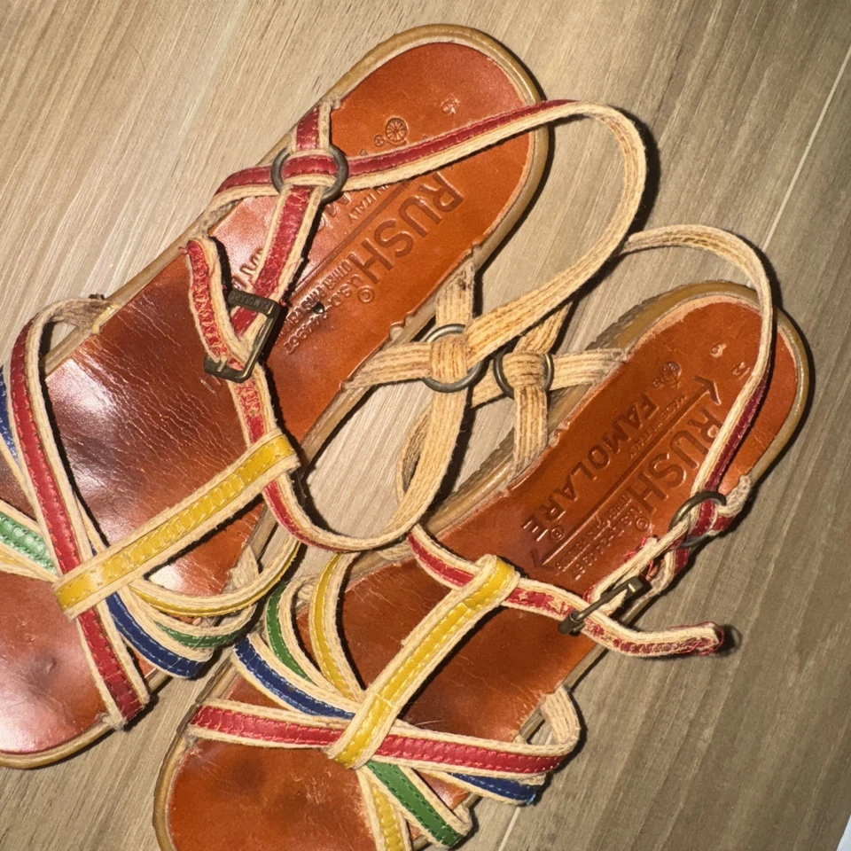 Винтажные Редкие Сандалии RUSH FAMOLARE Женские Кожаные Ремни Пряжка Сделано в Италии 6 M - Изображение 4 из 4