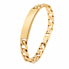 Gold ID Bracelet Yellow 9ct Curb Link Plain Plate Foldover Clasp 8.5 Inch 37g