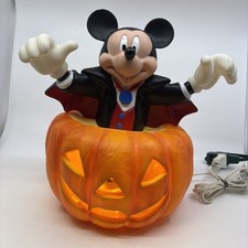 1996 Disney Mickey Mouse Vampire Halloween Lighted Pumpkin *Has Cracks See Pics*