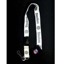 Pittsburgh Steelers Lanyard Keychain White Glacier Design Breakaway Style NFL