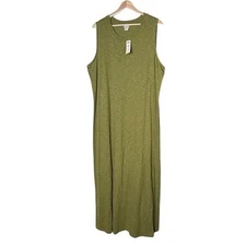 Chico's Cotton Modal Slub Knit Sleeveless Maxi Dress Size XL Olive Green NWT