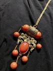 Vintage Costume Jewelry Faux Coral Goldtone Chain Necklace