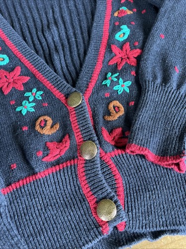 Vintage Worthington Women’s Cardigan Blue With Flowers Large - Picture 3 of 19