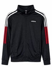 adidas Men's Full Zip Track Jacket Black/White/Red Striped Pockets Size M