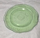 1930s Depression Uranium Glass Patrician Green  'Spoke' Luncheon Plate, One