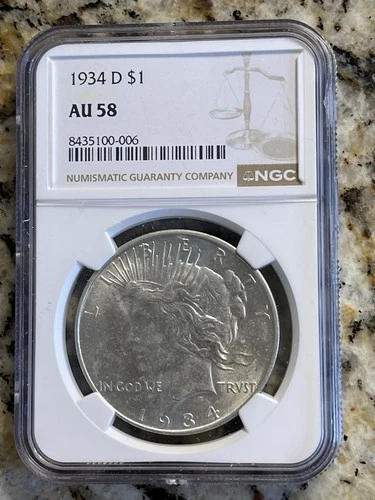 1934 D Peace Dollar AU 58 Just Graded
